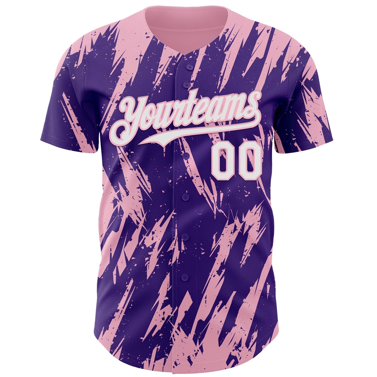 Custom Purple White-Light Pink Splatter Torn Sharp Brush Stroke Authentic Baseball Jersey baseball jersey product view 2