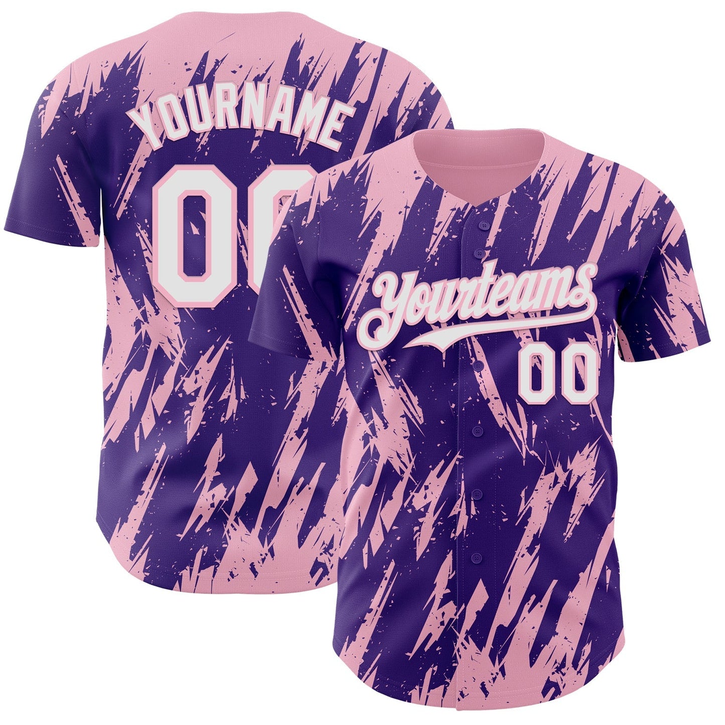 Custom Purple White-Light Pink Splatter Torn Sharp Brush Stroke Authentic Baseball Jersey baseball jersey product view 1