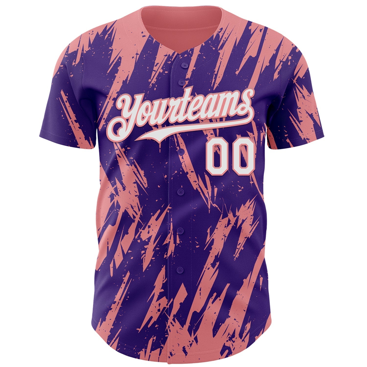 Custom Purple White-Medium Pink Splatter Torn Sharp Brush Stroke Authentic Baseball Jersey baseball jersey product view 2