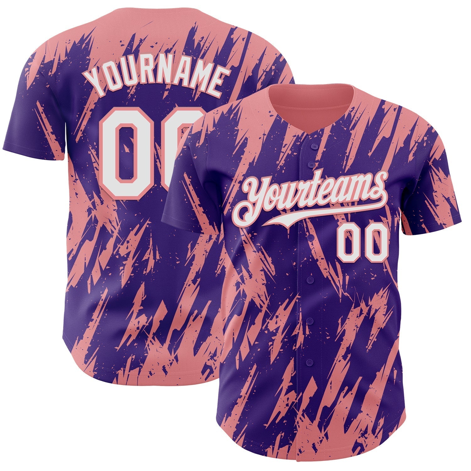 Custom Purple White-Medium Pink Splatter Torn Sharp Brush Stroke Authentic Baseball Jersey baseball jersey product view 1