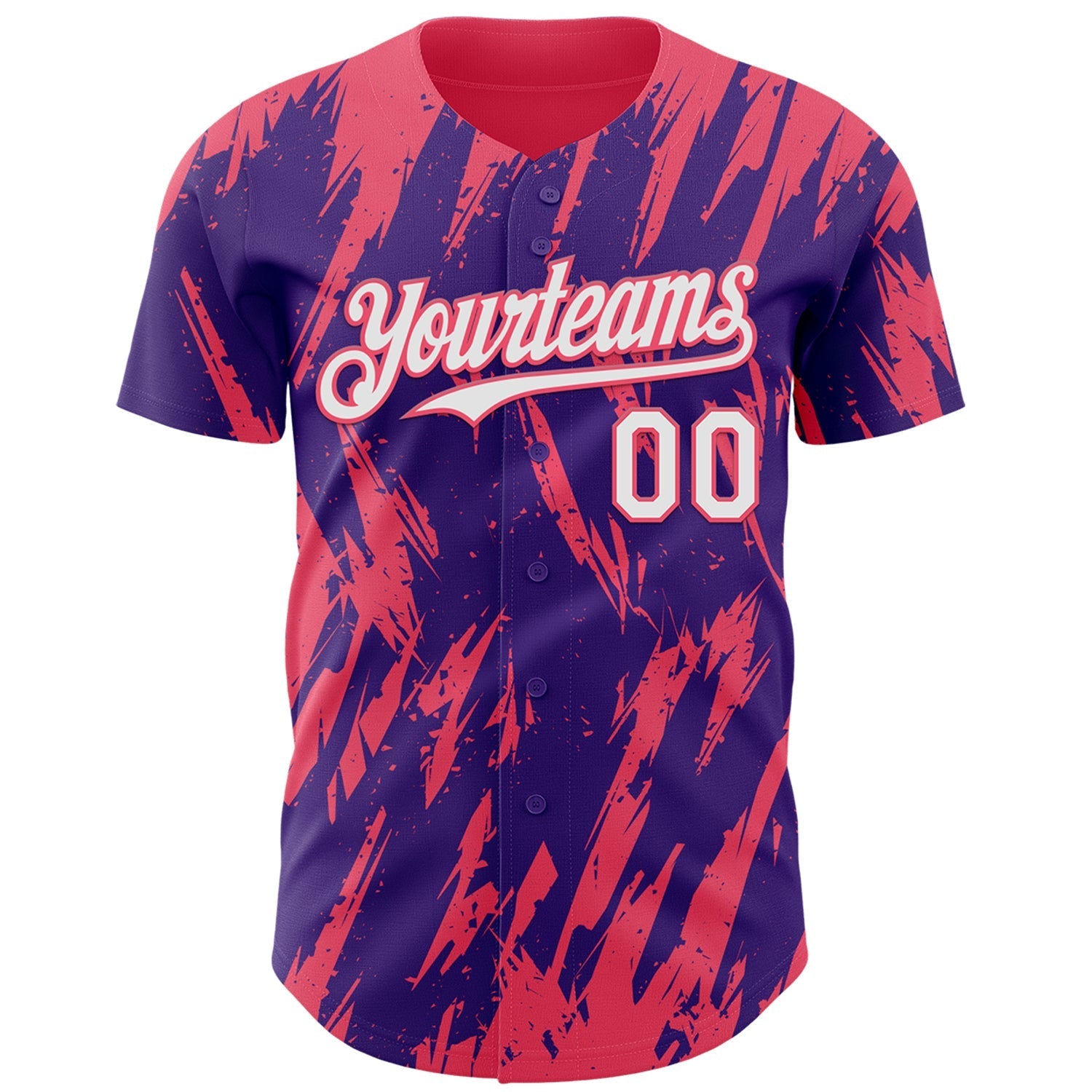 Custom Purple White-Neon Pink Splatter Torn Sharp Brush Stroke Authentic Baseball Jersey baseball jersey product view 2