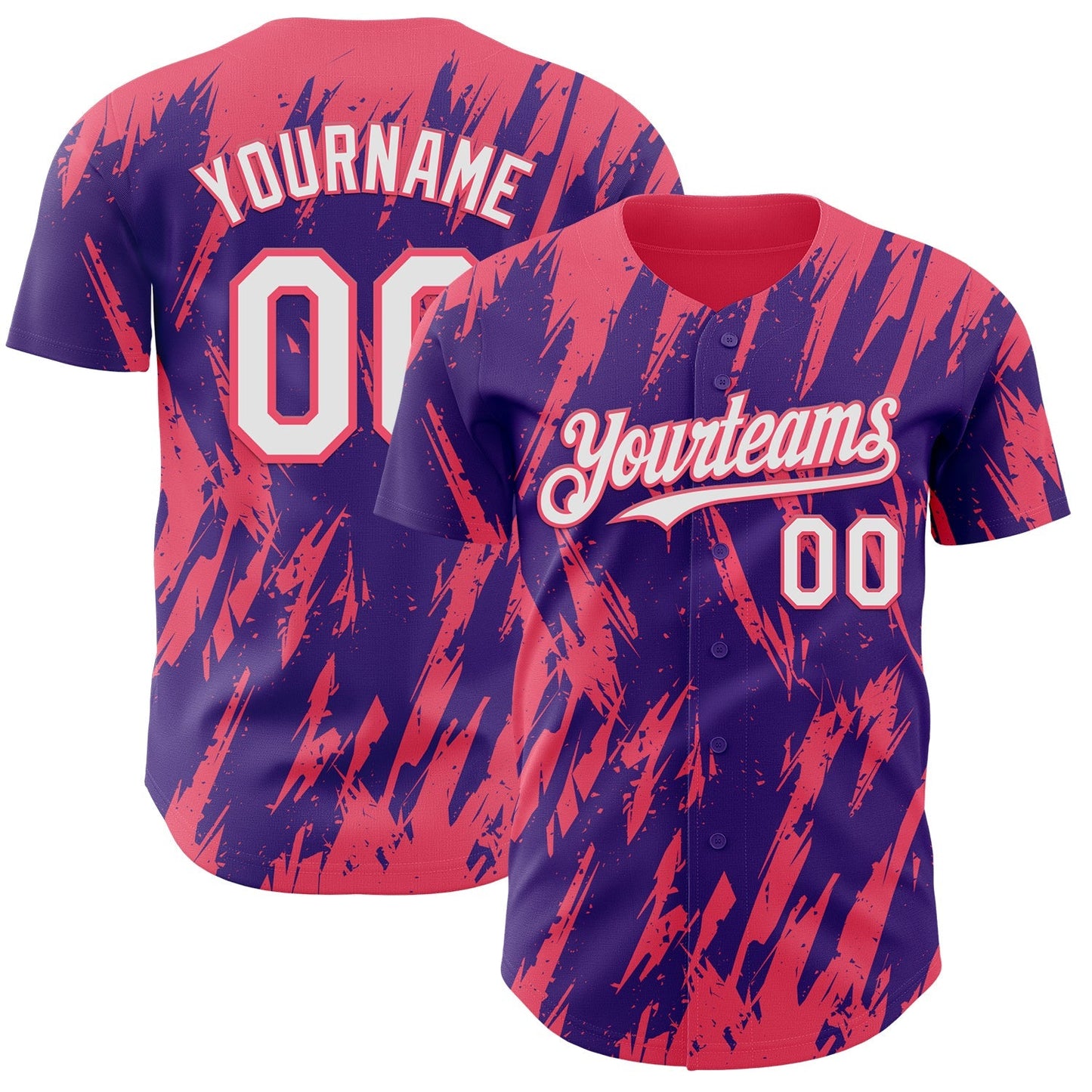 Custom Purple White-Neon Pink Splatter Torn Sharp Brush Stroke Authentic Baseball Jersey baseball jersey product view 1