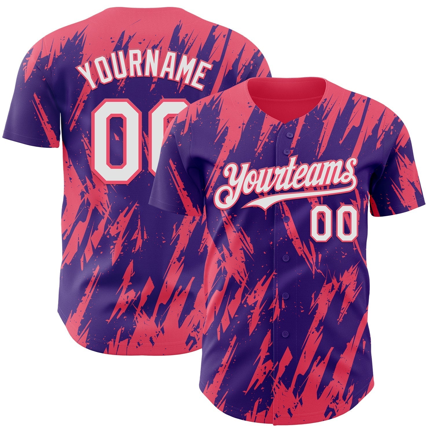 Custom Purple White-Neon Pink Splatter Torn Sharp Brush Stroke Authentic Baseball Jersey baseball jersey product view 1