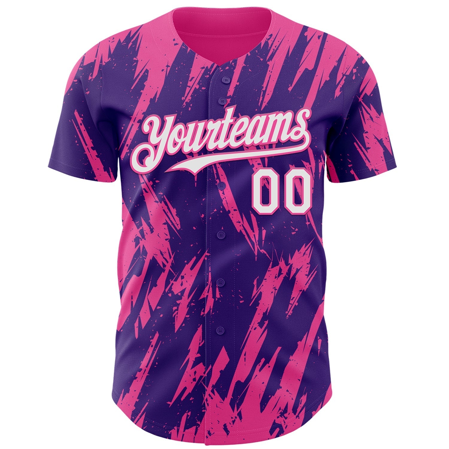 Custom Purple White-Pink Splatter Torn Sharp Brush Stroke Authentic Baseball Jersey baseball jersey product view 2