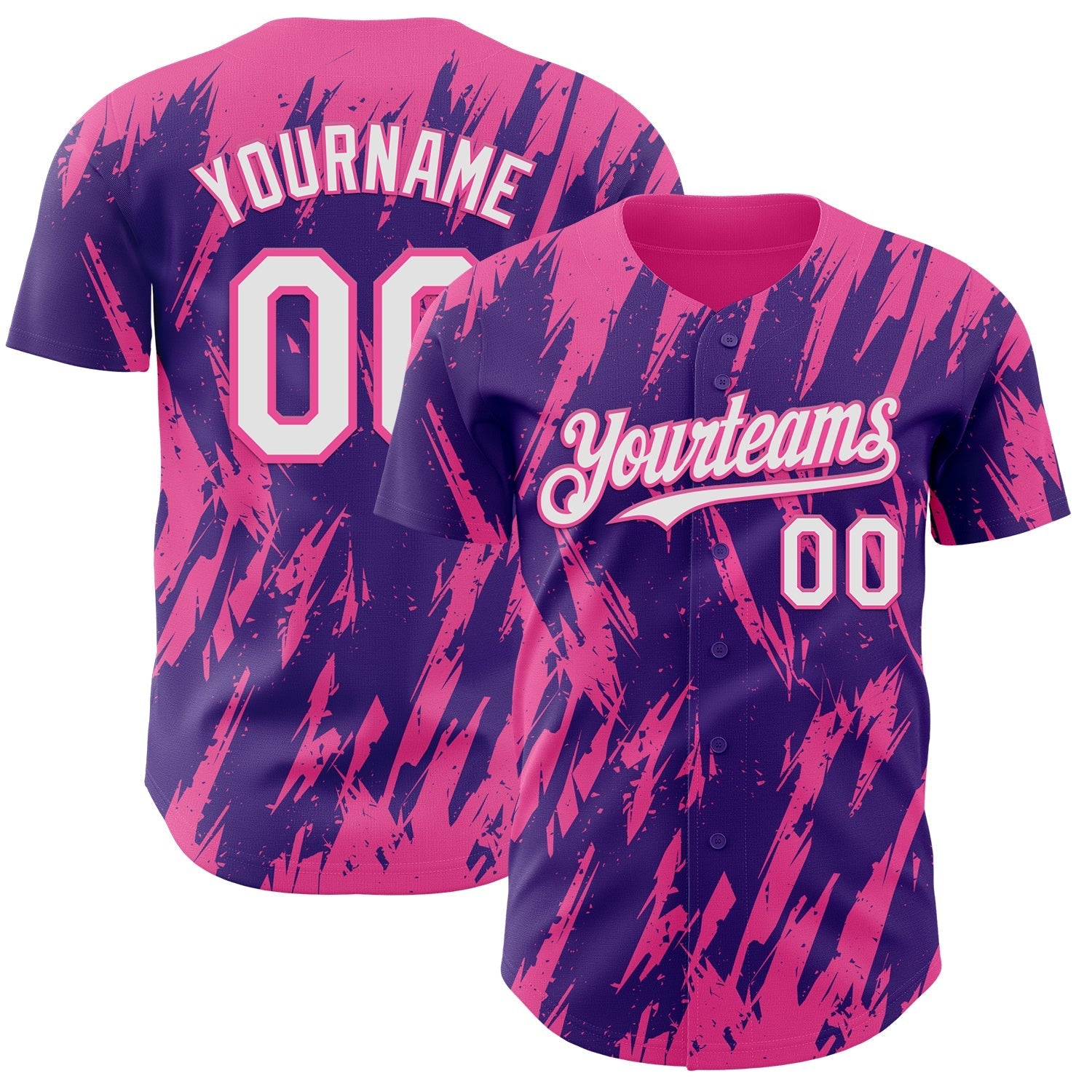 Custom Purple White-Pink Splatter Torn Sharp Brush Stroke Authentic Baseball Jersey baseball jersey product view 1