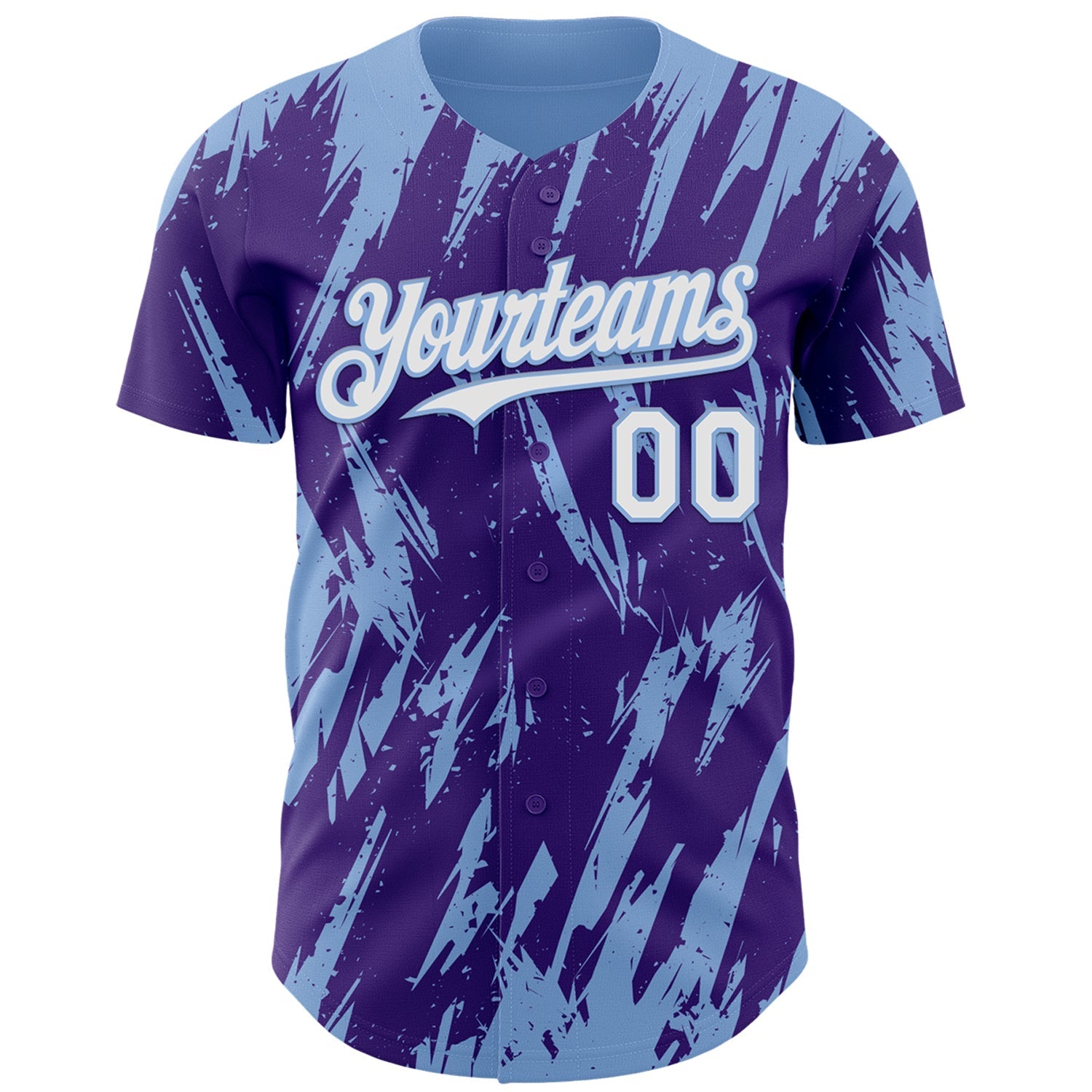 Custom Purple White-Light Blue Splatter Torn Sharp Brush Stroke Authentic Baseball Jersey baseball jersey product view 2