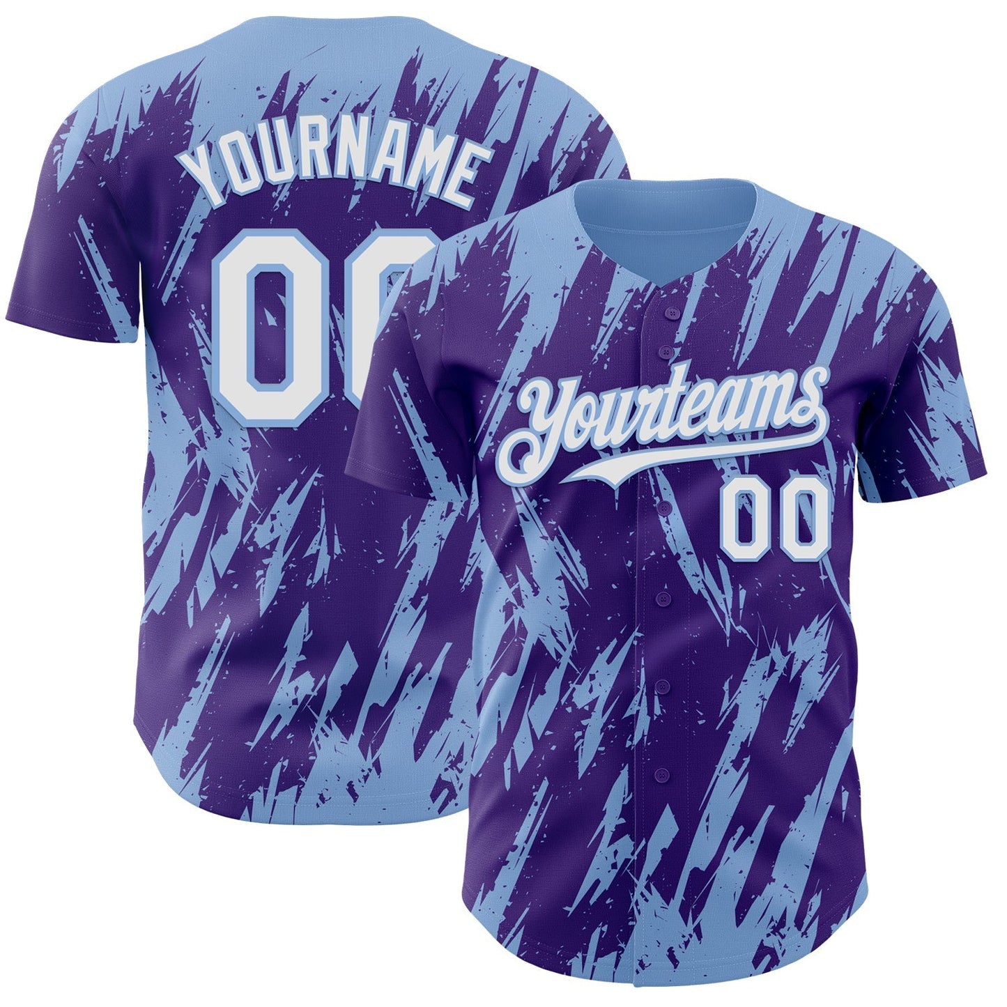 Custom Purple White-Light Blue Splatter Torn Sharp Brush Stroke Authentic Baseball Jersey baseball jersey product view 1