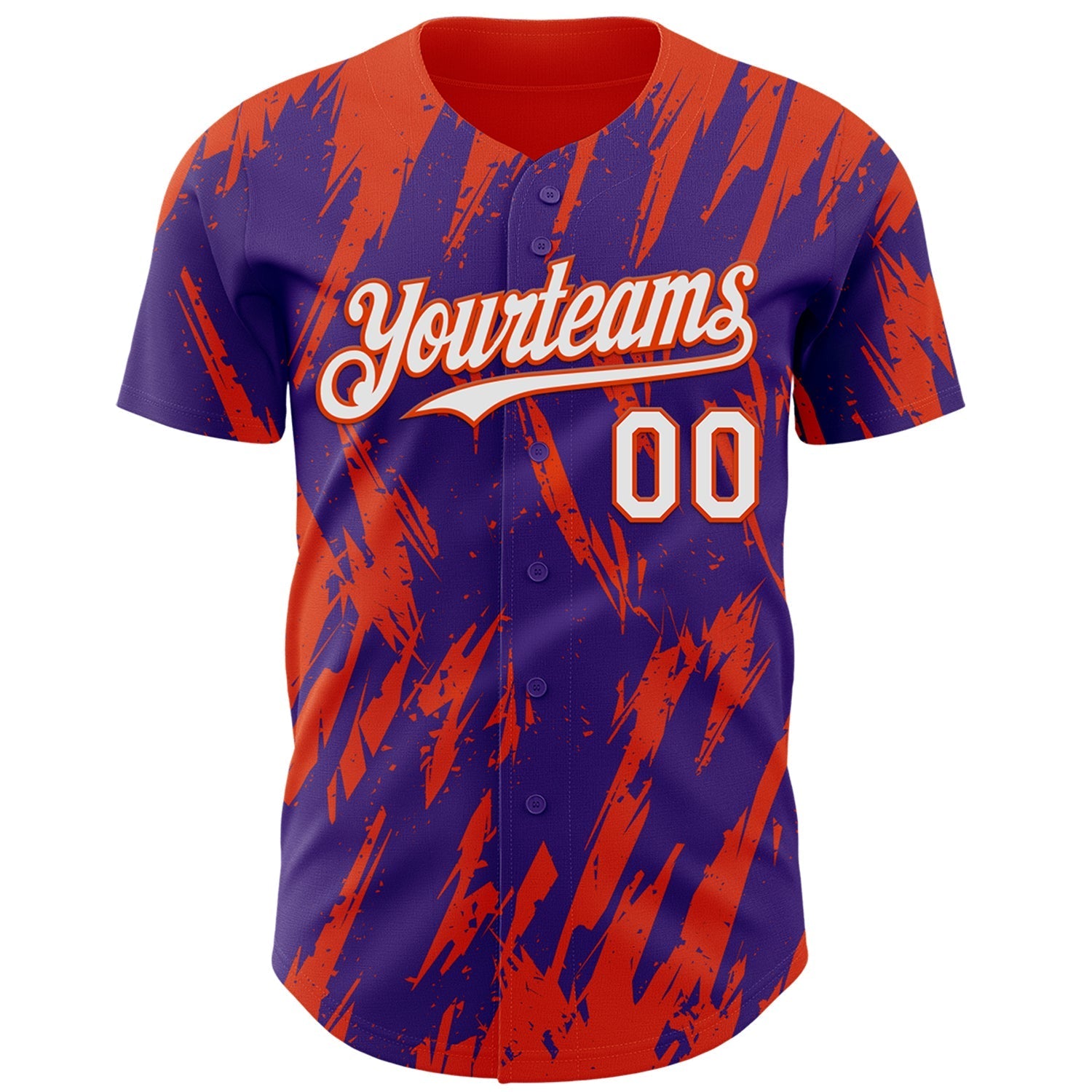 Custom Purple White-Orange Splatter Torn Sharp Brush Stroke Authentic Baseball Jersey baseball jersey product view 2