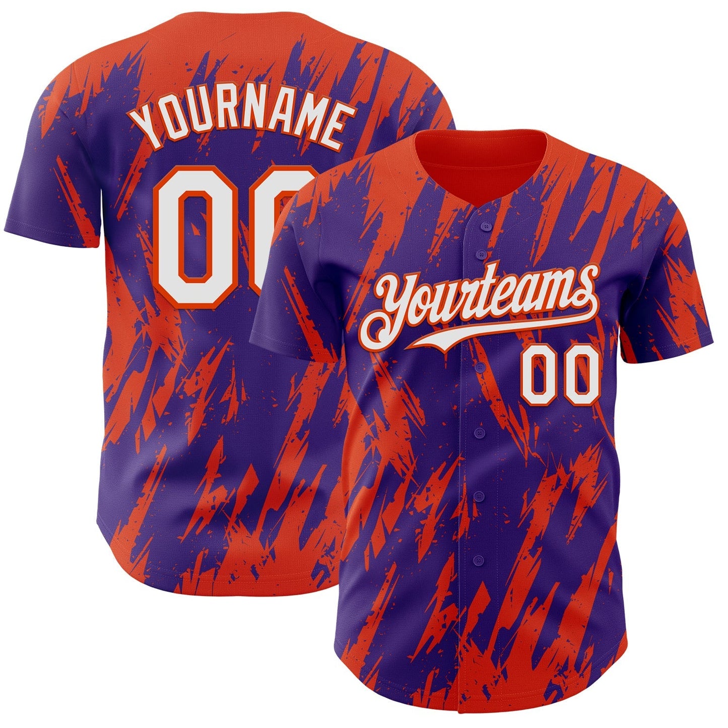 Custom Purple White-Orange Splatter Torn Sharp Brush Stroke Authentic Baseball Jersey baseball jersey product view 1