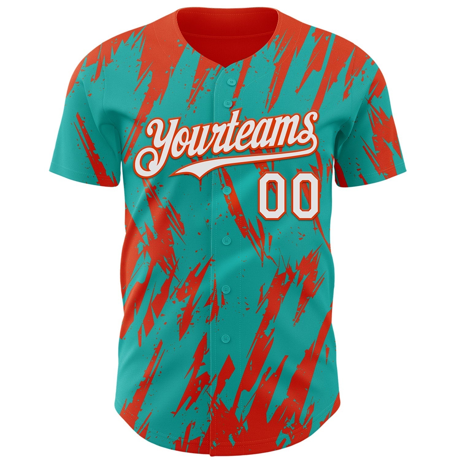 Custom Aqua White-Orange Splatter Torn Sharp Brush Stroke Authentic Baseball Jersey baseball jersey product view 2