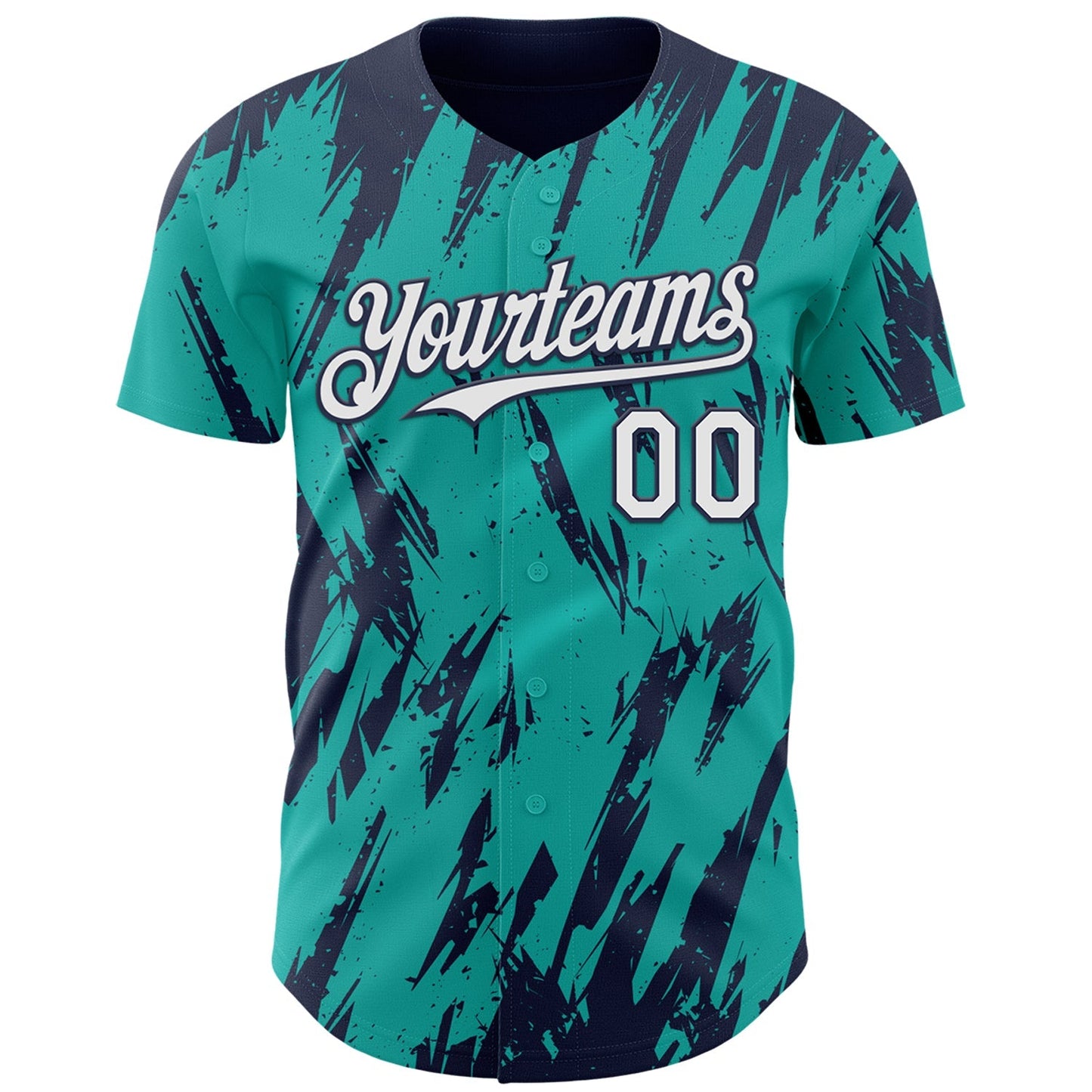 Custom Aqua White-Navy Splatter Torn Sharp Brush Stroke Authentic Baseball Jersey baseball jersey product view 2