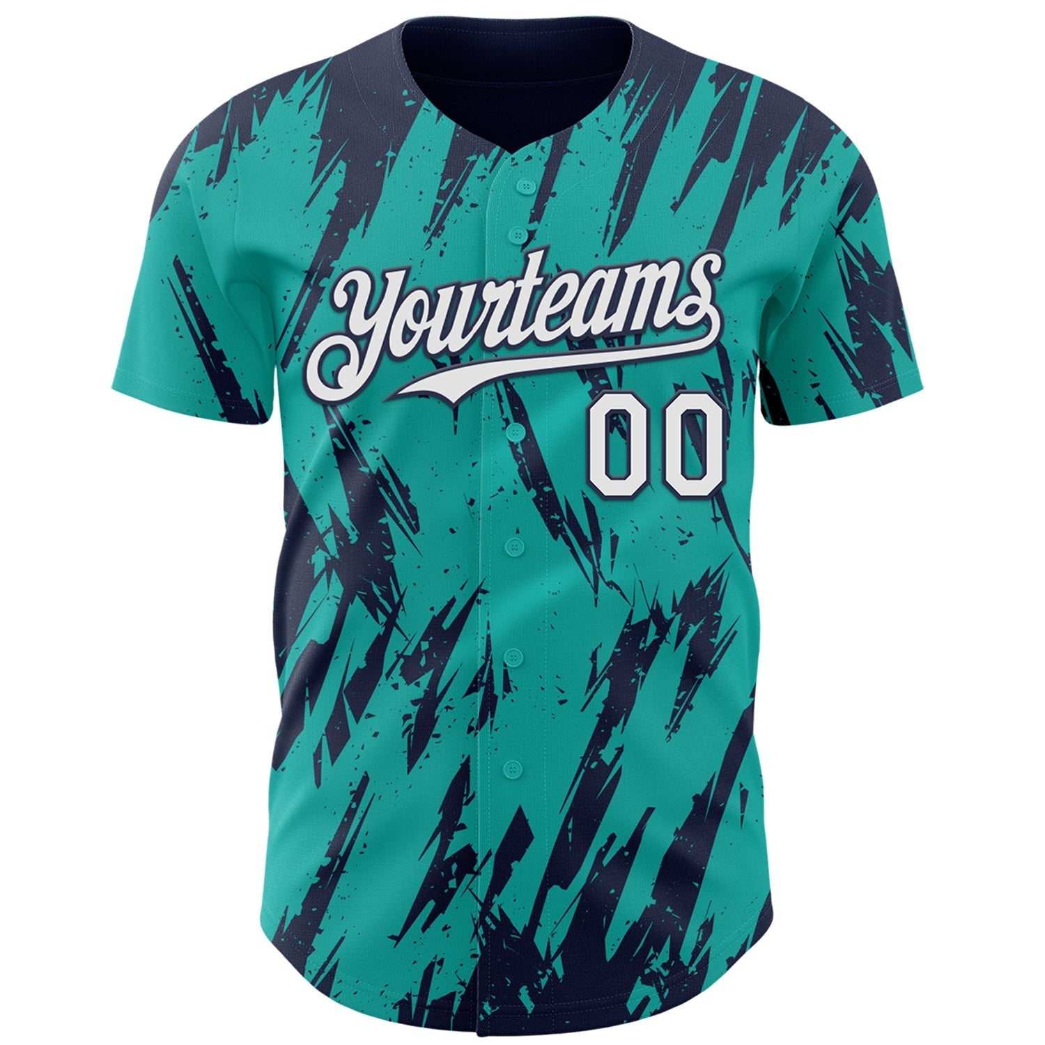 Custom Aqua White-Navy Splatter Torn Sharp Brush Stroke Authentic Baseball Jersey baseball jersey product view 2