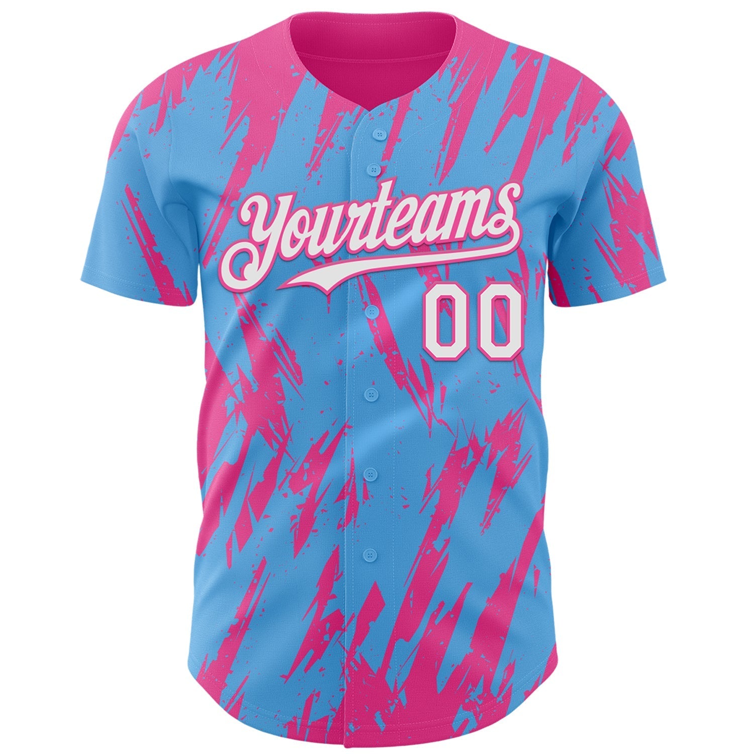 Custom Sky Blue White-Pink Splatter Torn Sharp Brush Stroke Authentic Baseball Jersey baseball jersey product view 2