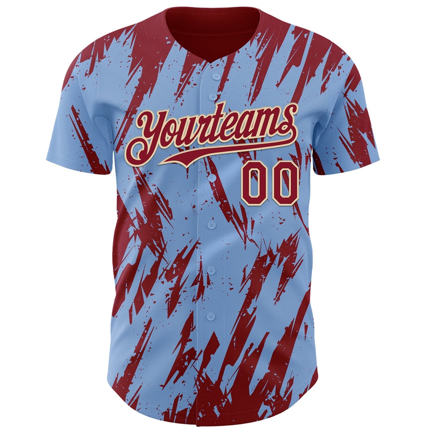 Custom Light Blue Crimson-Cream Splatter Torn Sharp Brush Stroke Authentic Baseball Jersey baseball jersey product view 2