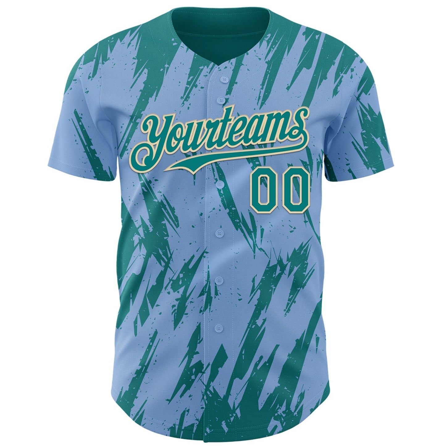 Custom Light Blue Teal-Cream Splatter Torn Sharp Brush Stroke Authentic Baseball Jersey baseball jersey product view 2