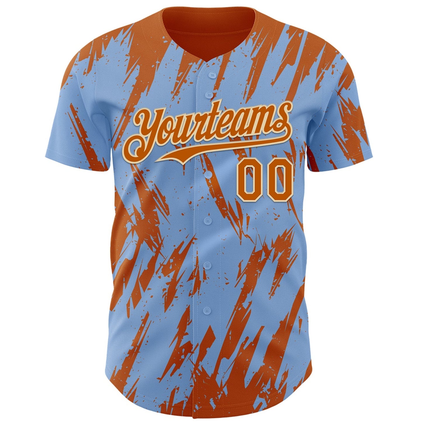 Custom Light Blue Bay Orange-Cream Splatter Torn Sharp Brush Stroke Authentic Baseball Jersey baseball jersey product view 2