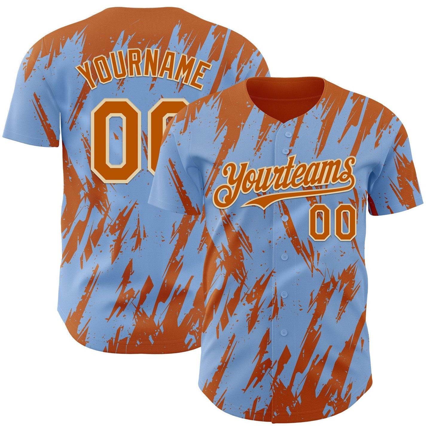 Custom Light Blue Bay Orange-Cream Splatter Torn Sharp Brush Stroke Authentic Baseball Jersey baseball jersey product view 1