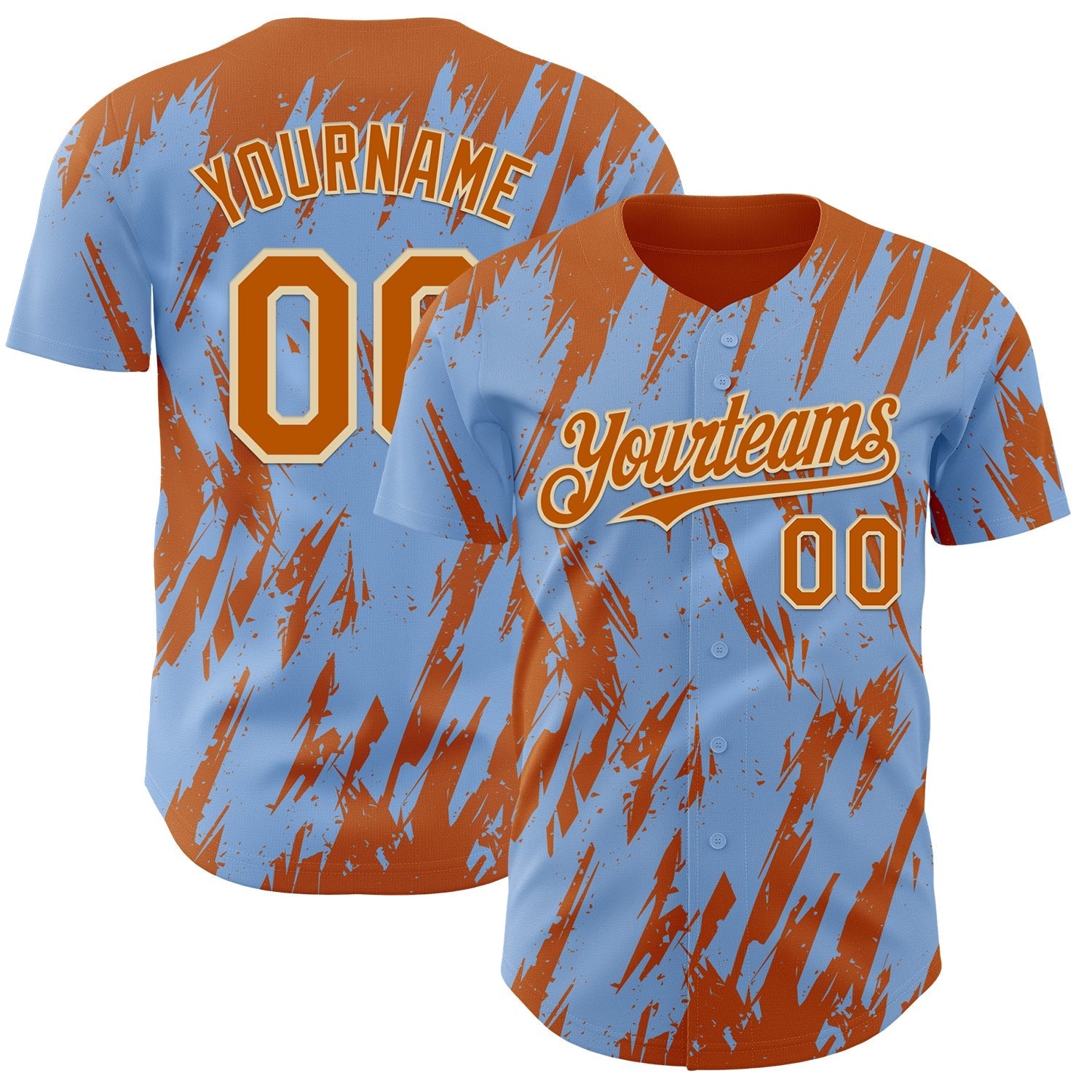 Custom Light Blue Bay Orange-Cream Splatter Torn Sharp Brush Stroke Authentic Baseball Jersey baseball jersey product view 1