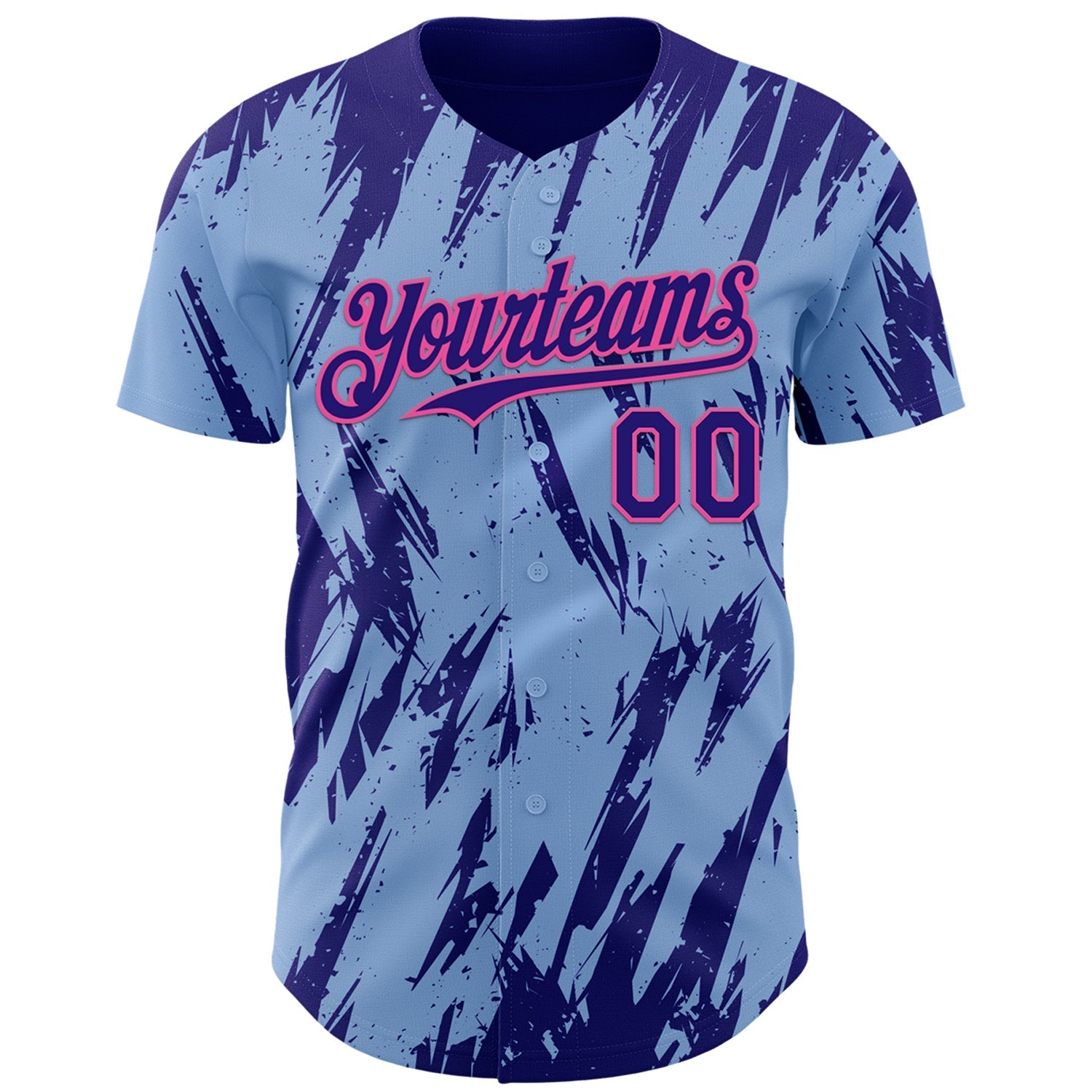 Custom Light Blue Dark Purple-Pink Splatter Torn Sharp Brush Stroke Authentic Baseball Jersey baseball jersey product view 2