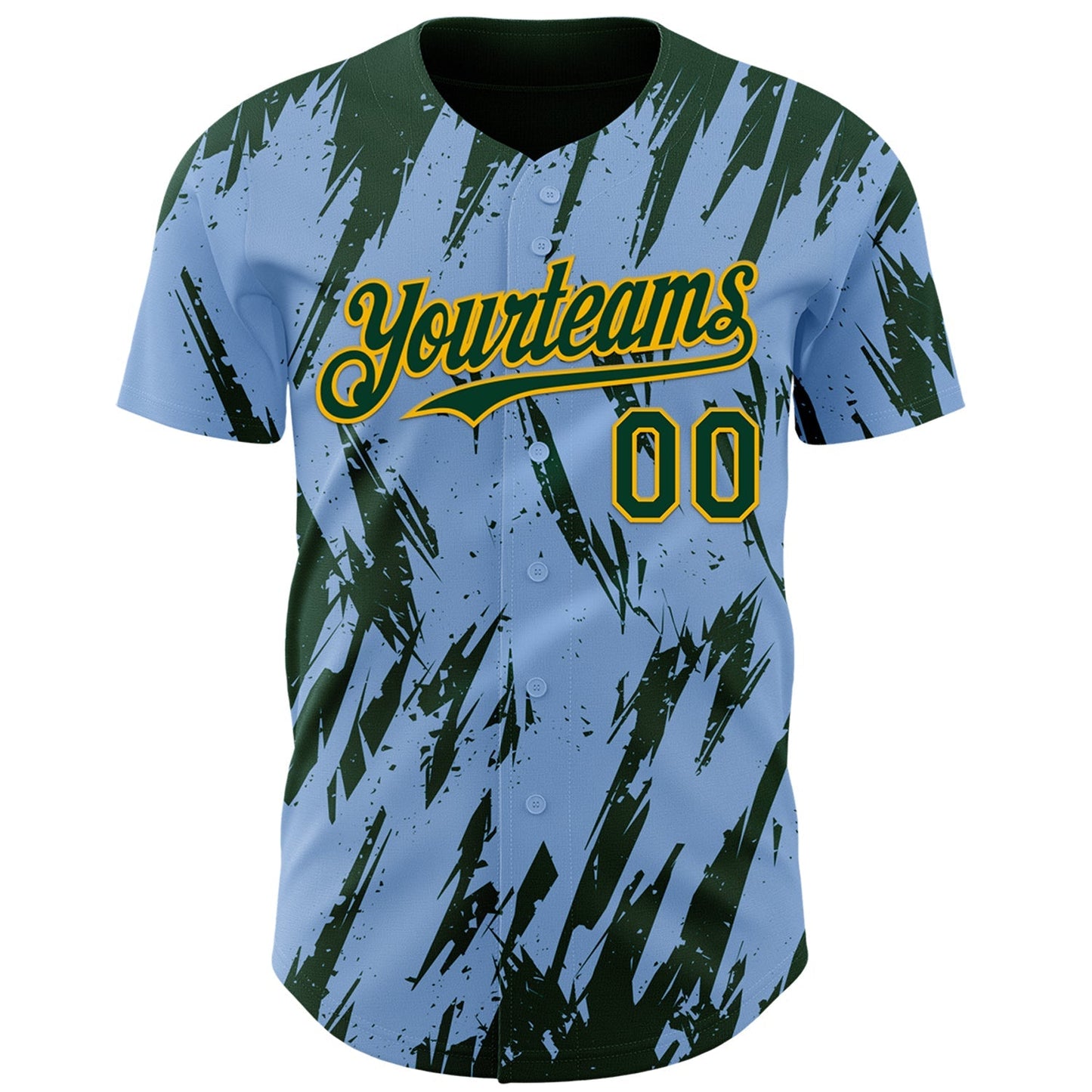 Custom Light Blue Green-Gold Splatter Torn Sharp Brush Stroke Authentic Baseball Jersey baseball jersey product view 2