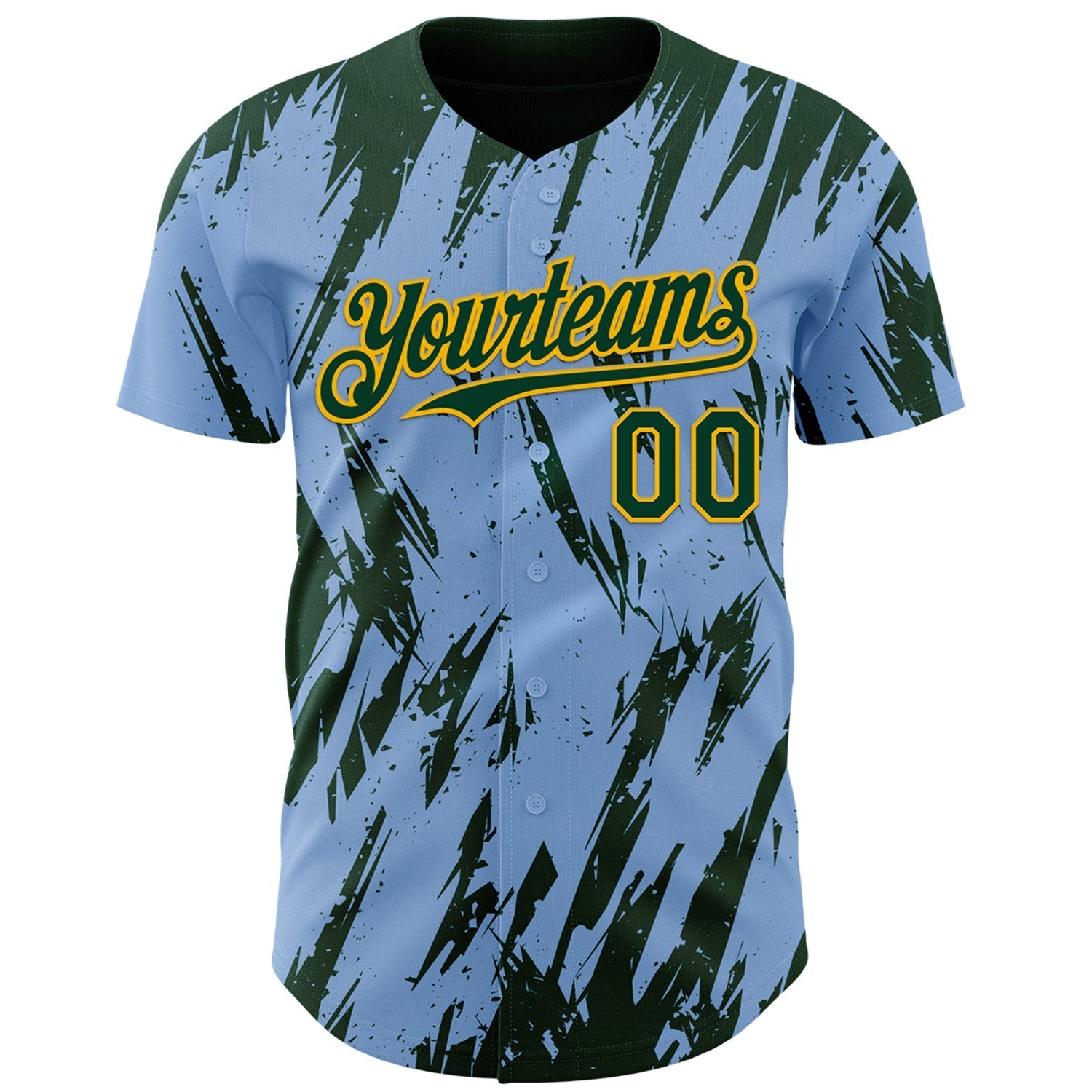 Custom Light Blue Green-Gold Splatter Torn Sharp Brush Stroke Authentic Baseball Jersey baseball jersey product view 2
