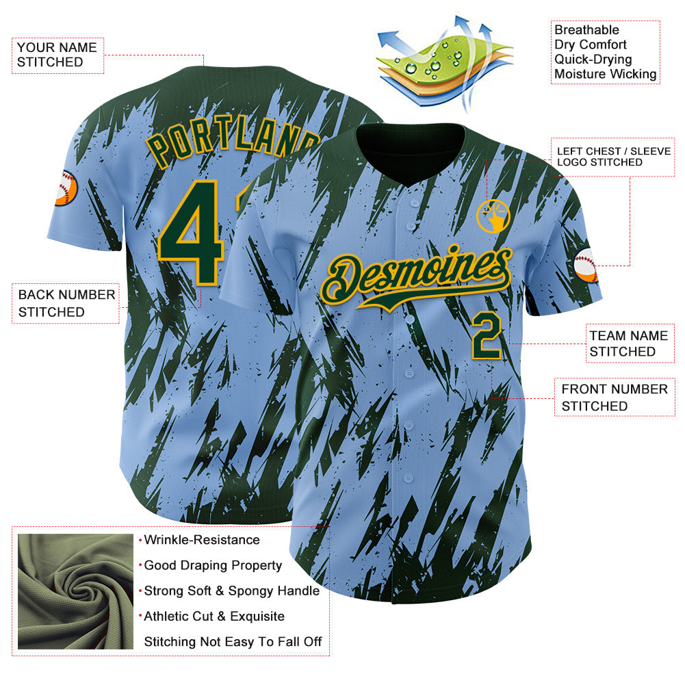 Custom Light Blue Green-Gold Splatter Torn Sharp Brush Stroke Authentic Baseball Jersey baseball jersey product view 3