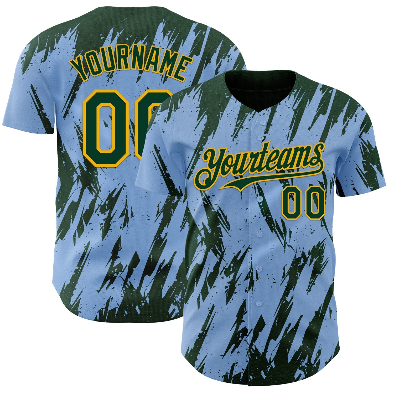 Custom Light Blue Green-Gold Splatter Torn Sharp Brush Stroke Authentic Baseball Jersey baseball jersey product view 1