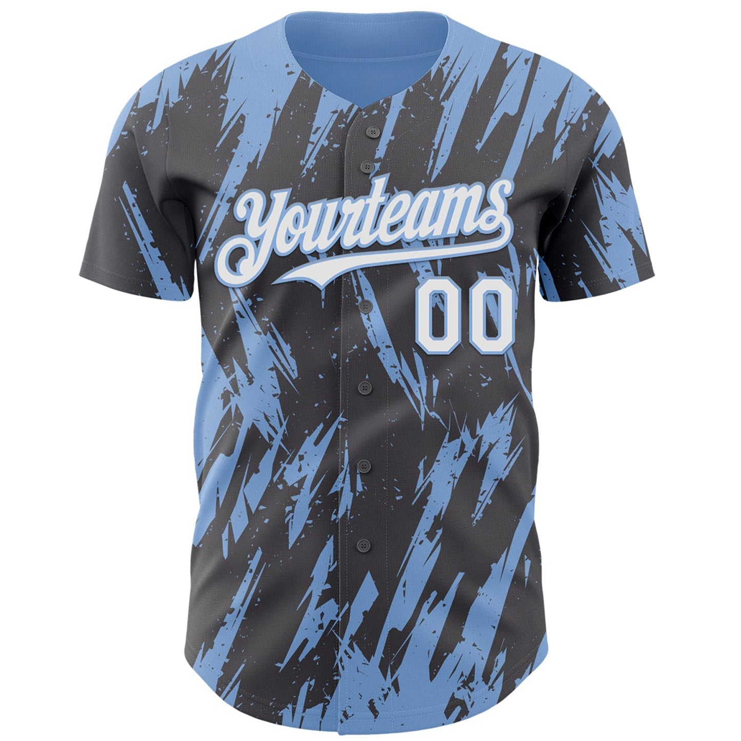 Custom Steel Gray White-Light Blue Splatter Torn Sharp Brush Stroke Authentic Baseball Jersey baseball jersey product view 2