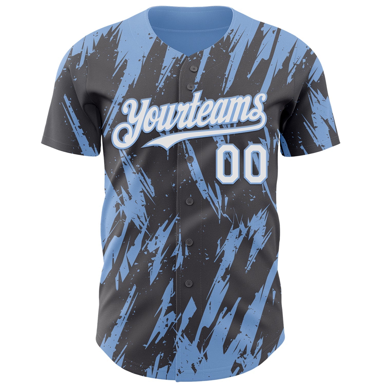 Custom Steel Gray White-Light Blue Splatter Torn Sharp Brush Stroke Authentic Baseball Jersey baseball jersey product view 2