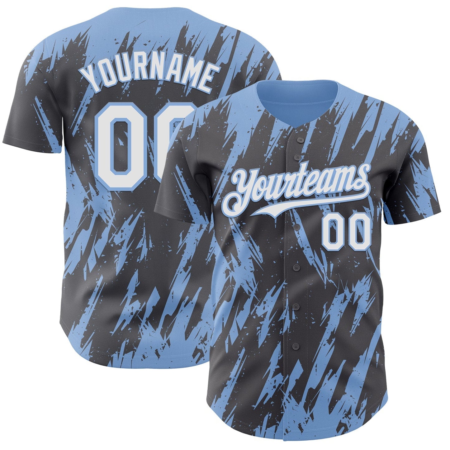 Custom Steel Gray White-Light Blue Splatter Torn Sharp Brush Stroke Authentic Baseball Jersey baseball jersey product view 1