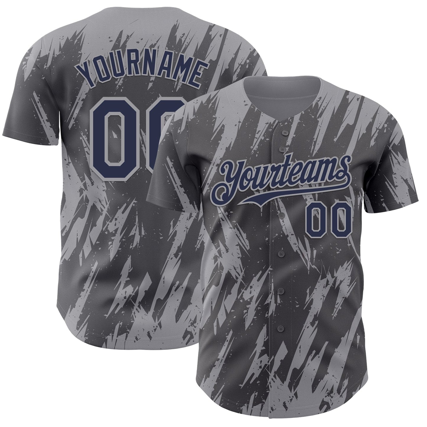 Custom Steel Gray Navy-Gray Splatter Torn Sharp Brush Stroke Authentic Baseball Jersey baseball jersey product view 1