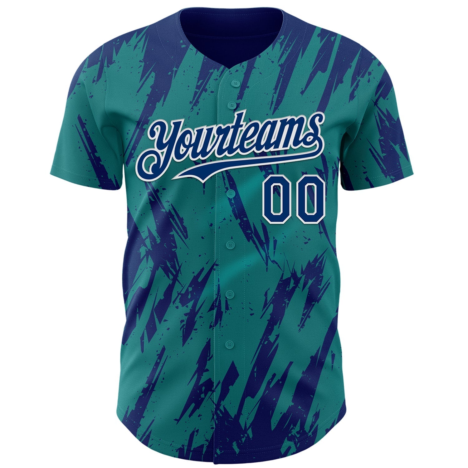 Custom Teal US Navy Blue-White Splatter Torn Sharp Brush Stroke Authentic Baseball Jersey baseball jersey product view 2