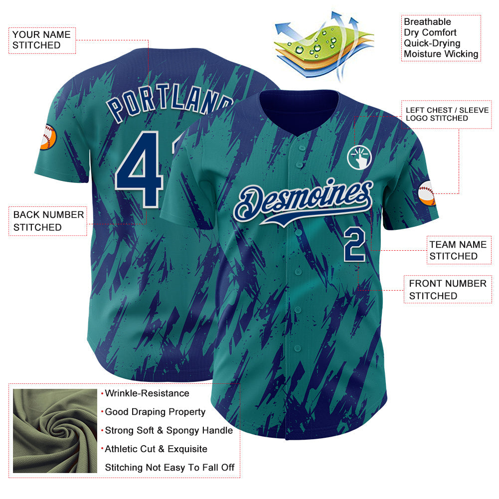 Custom Teal US Navy Blue-White Splatter Torn Sharp Brush Stroke Authentic Baseball Jersey baseball jersey product view 3