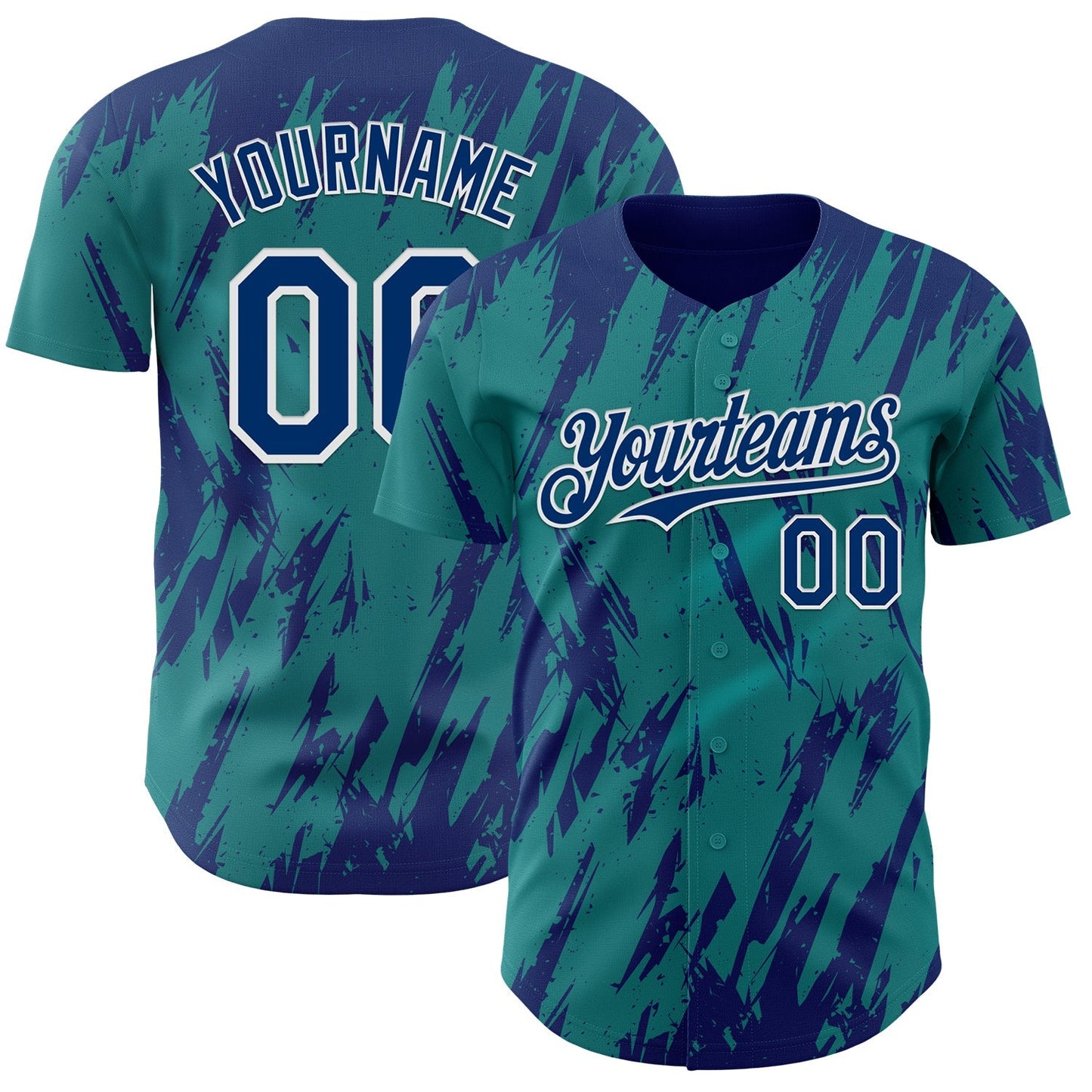 Custom Teal US Navy Blue-White Splatter Torn Sharp Brush Stroke Authentic Baseball Jersey baseball jersey product view 1