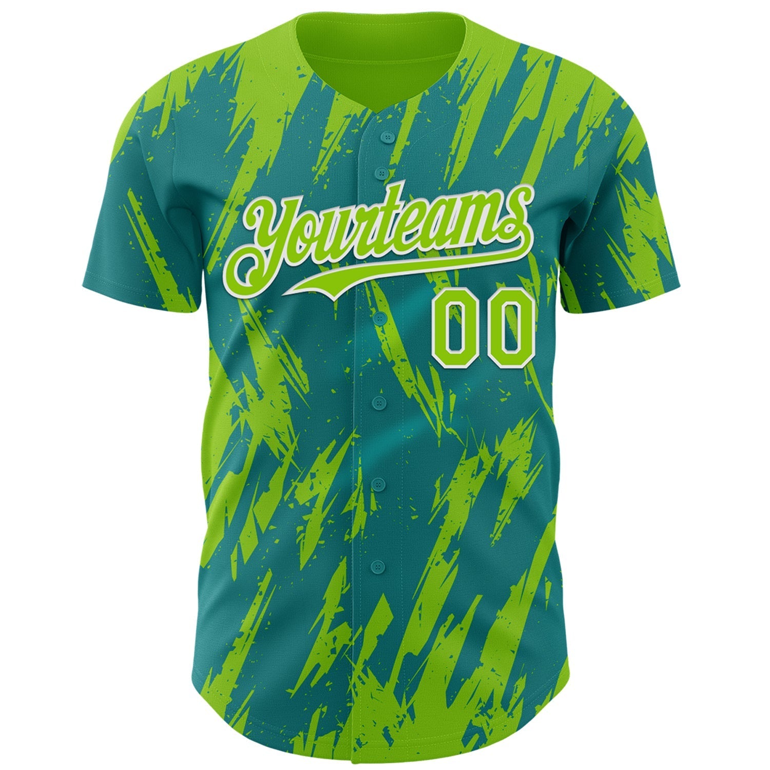 Custom Teal Neon Green-White Splatter Torn Sharp Brush Stroke Authentic Baseball Jersey baseball jersey product view 2