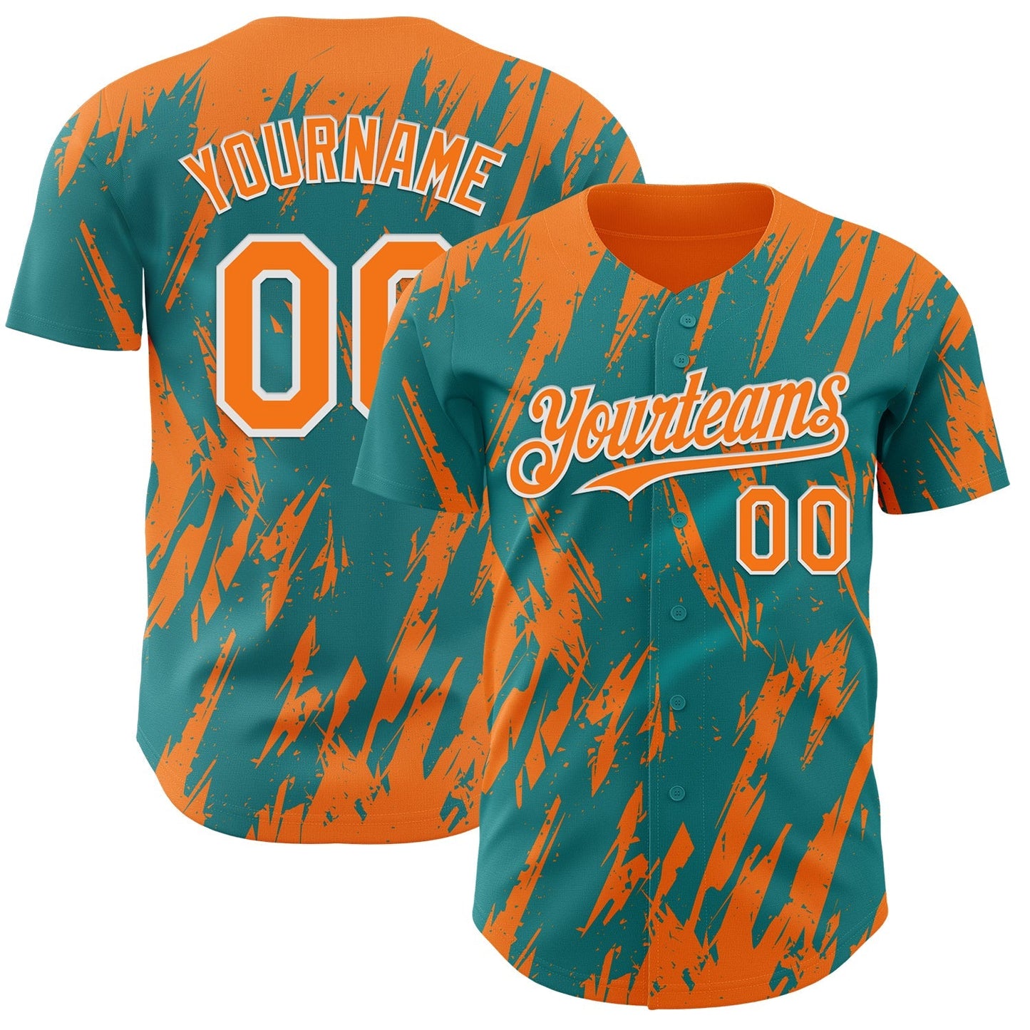 Custom Teal Bay Orange-White Splatter Torn Sharp Brush Stroke Authentic Baseball Jersey baseball jersey product view 1
