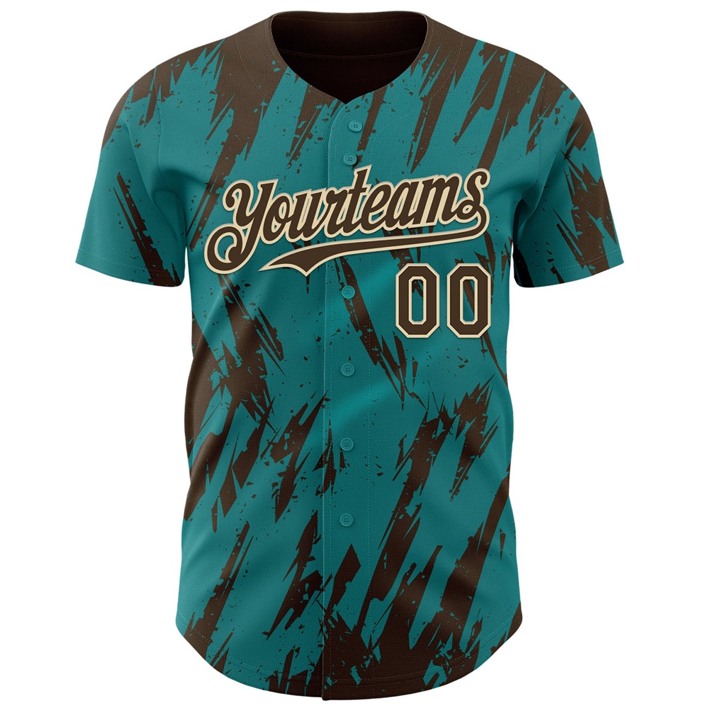 Custom Teal Brown-Cream Splatter Torn Sharp Brush Stroke Authentic Baseball Jersey baseball jersey product view 2