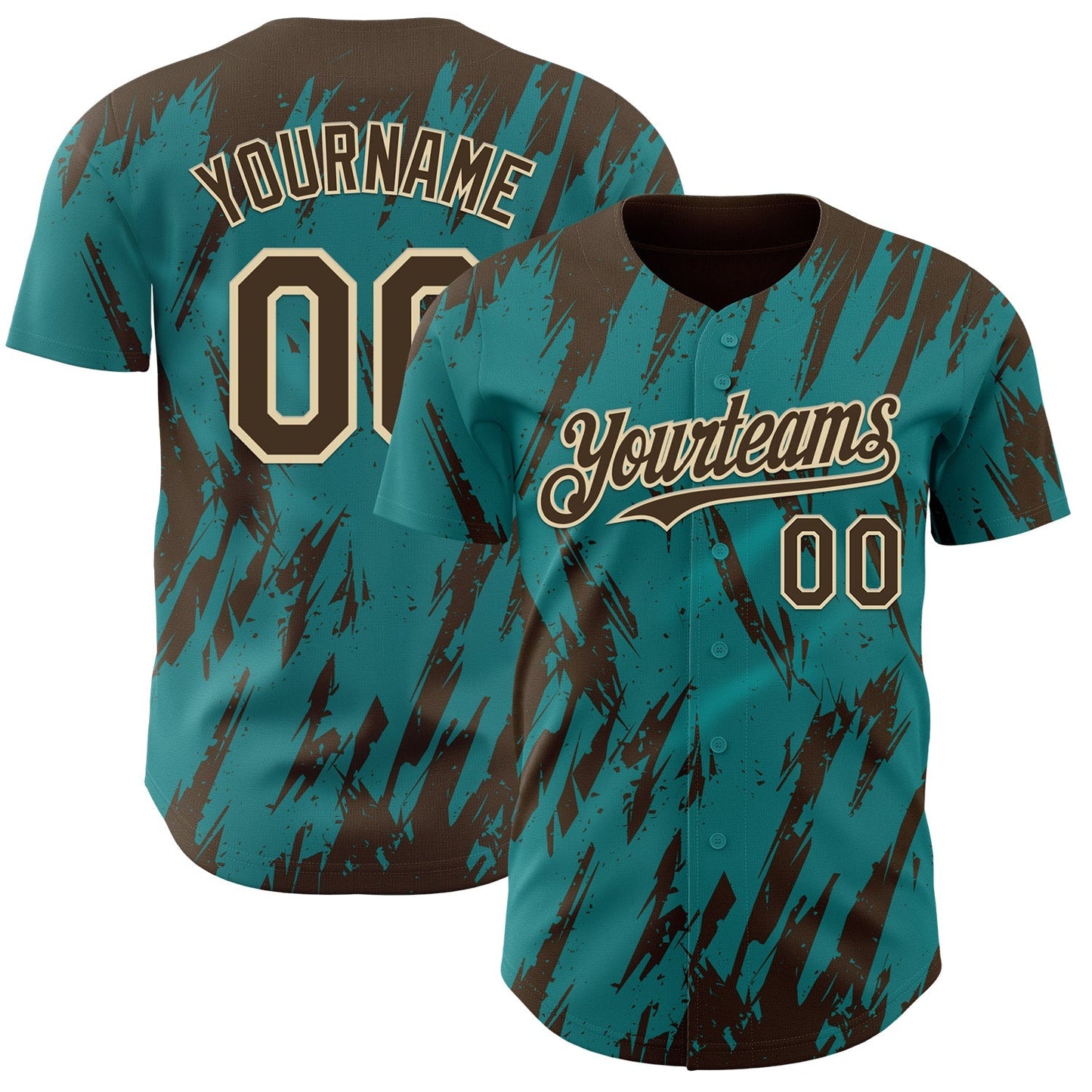 Custom Teal Brown-Cream Splatter Torn Sharp Brush Stroke Authentic Baseball Jersey baseball jersey product view 1