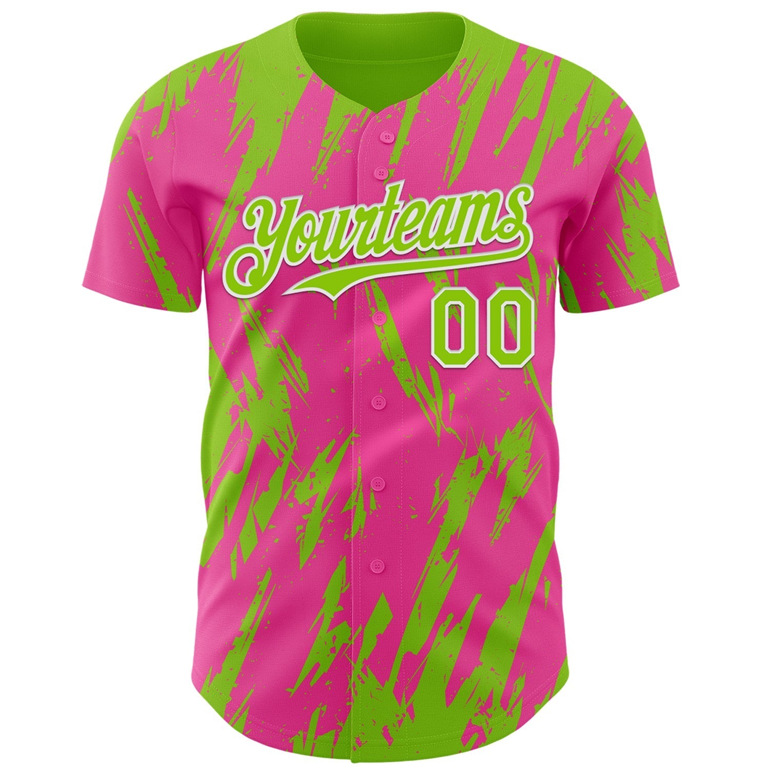 Custom Pink Neon Green-White Splatter Torn Sharp Brush Stroke Authentic Baseball Jersey baseball jersey product view 2