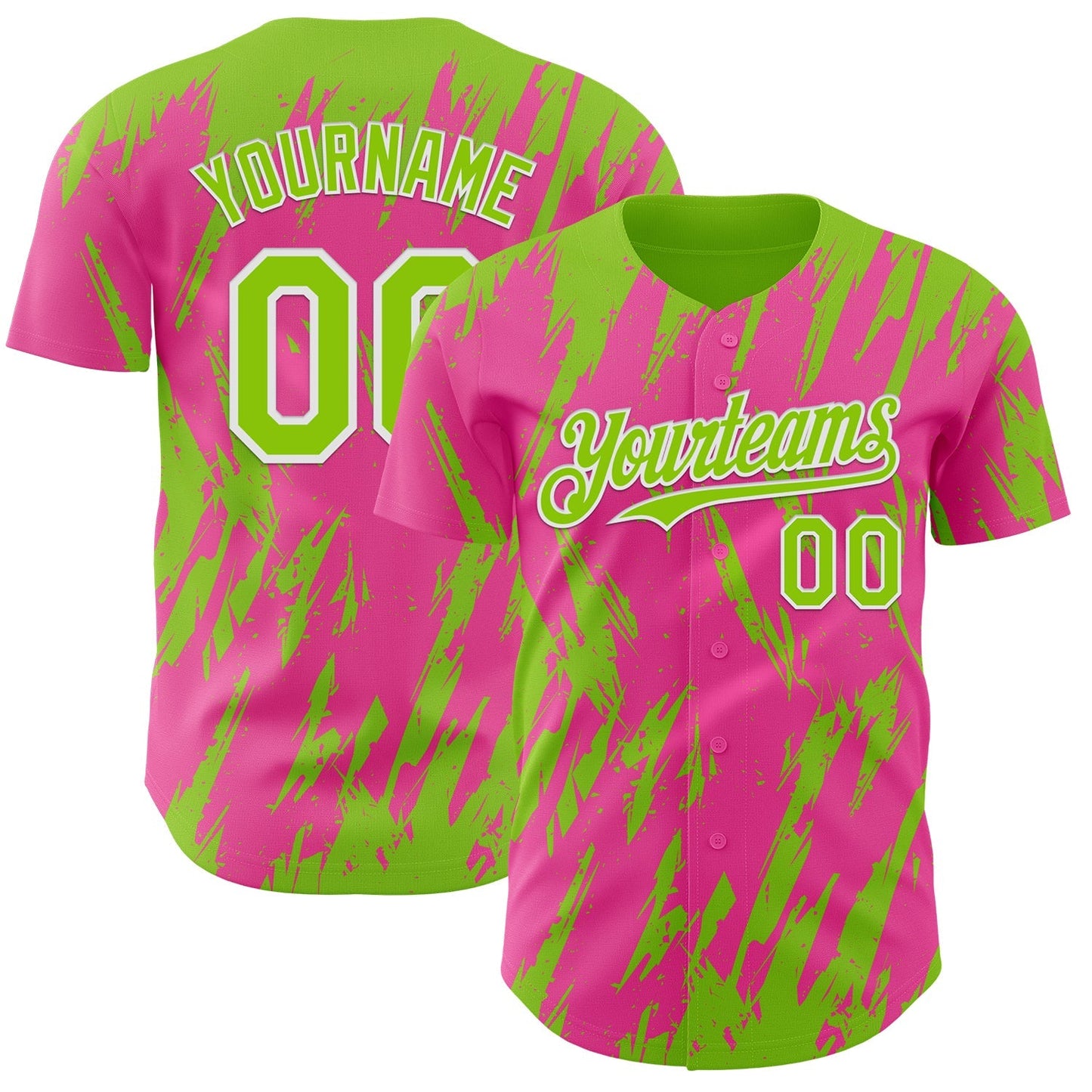 Custom Pink Neon Green-White Splatter Torn Sharp Brush Stroke Authentic Baseball Jersey baseball jersey product view 1