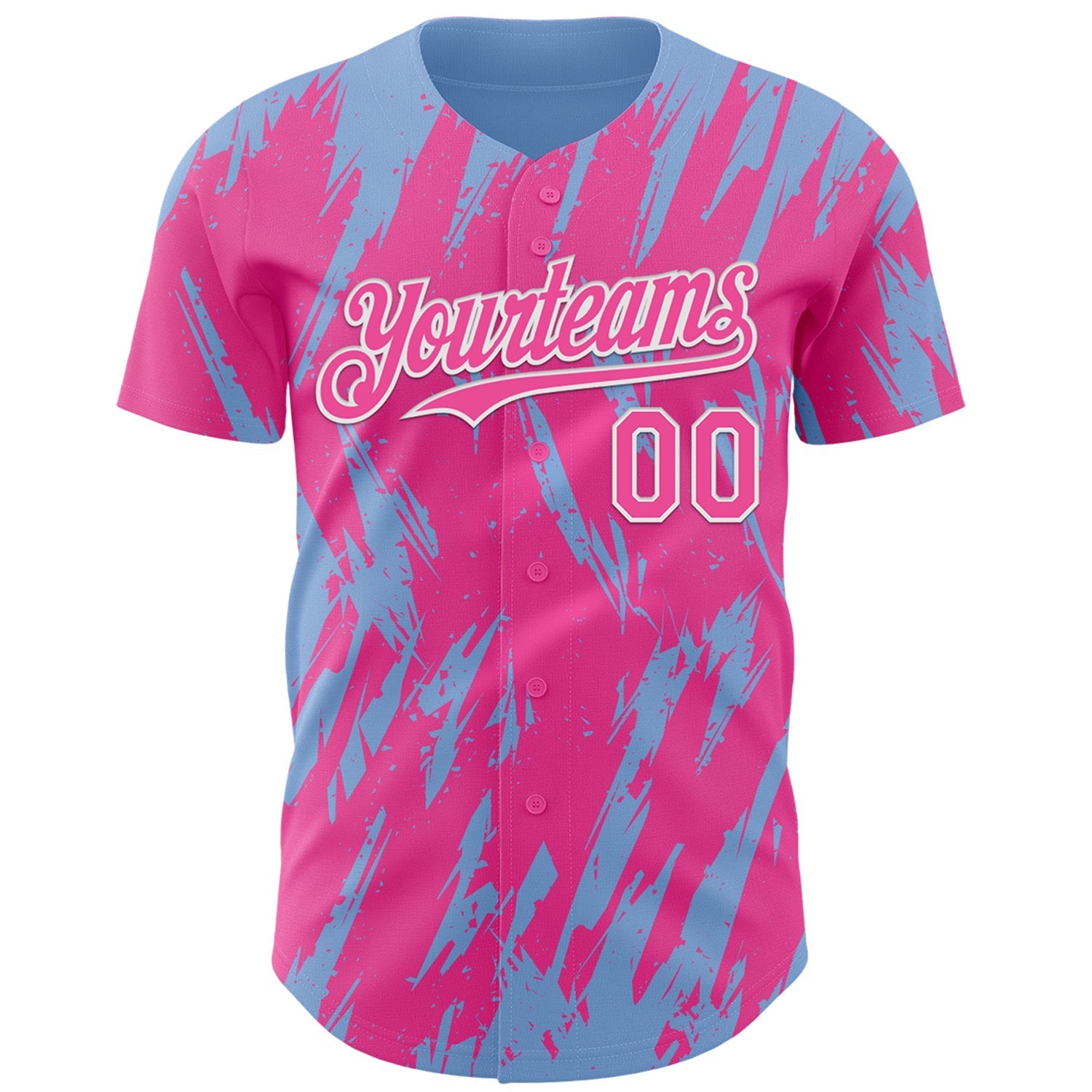 Custom Pink White-Light Blue Splatter Torn Sharp Brush Stroke Authentic Baseball Jersey baseball jersey product view 2