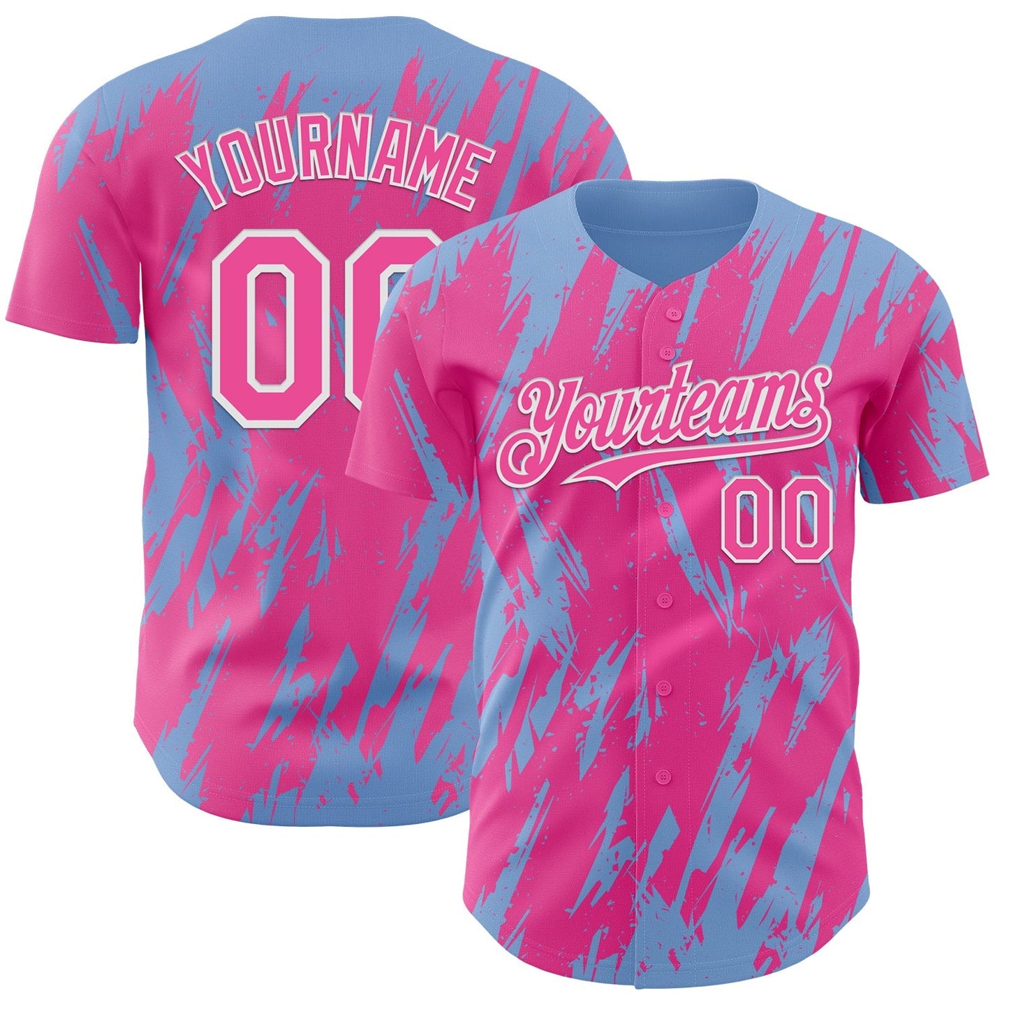 Custom Pink White-Light Blue Splatter Torn Sharp Brush Stroke Authentic Baseball Jersey baseball jersey product view 1
