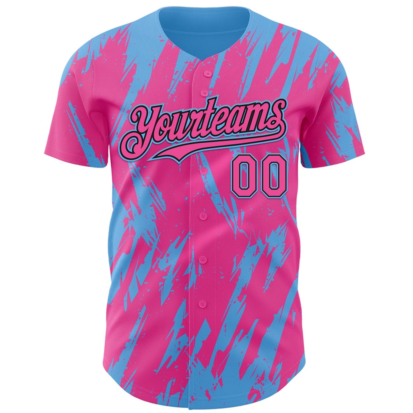 Custom Pink Black-Sky Blue Splatter Torn Sharp Brush Stroke Authentic Baseball Jersey baseball jersey product view 2