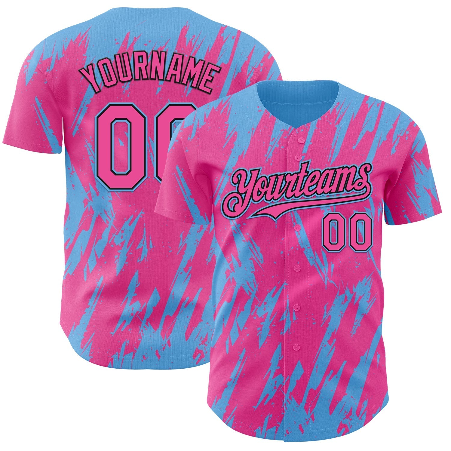 Custom Pink Black-Sky Blue Splatter Torn Sharp Brush Stroke Authentic Baseball Jersey baseball jersey product view 1