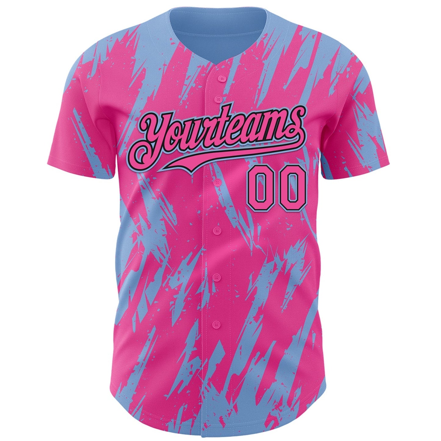 Custom Pink Black-Light Blue Splatter Torn Sharp Brush Stroke Authentic Baseball Jersey baseball jersey product view 2
