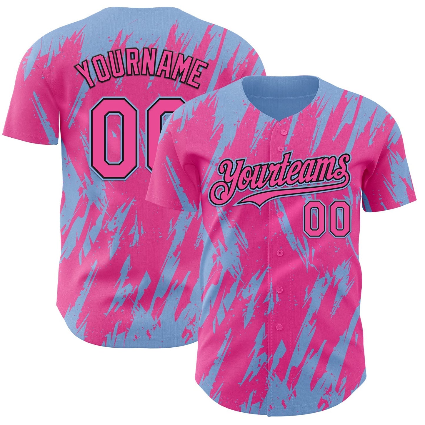 Custom Pink Black-Light Blue Splatter Torn Sharp Brush Stroke Authentic Baseball Jersey baseball jersey product view 1