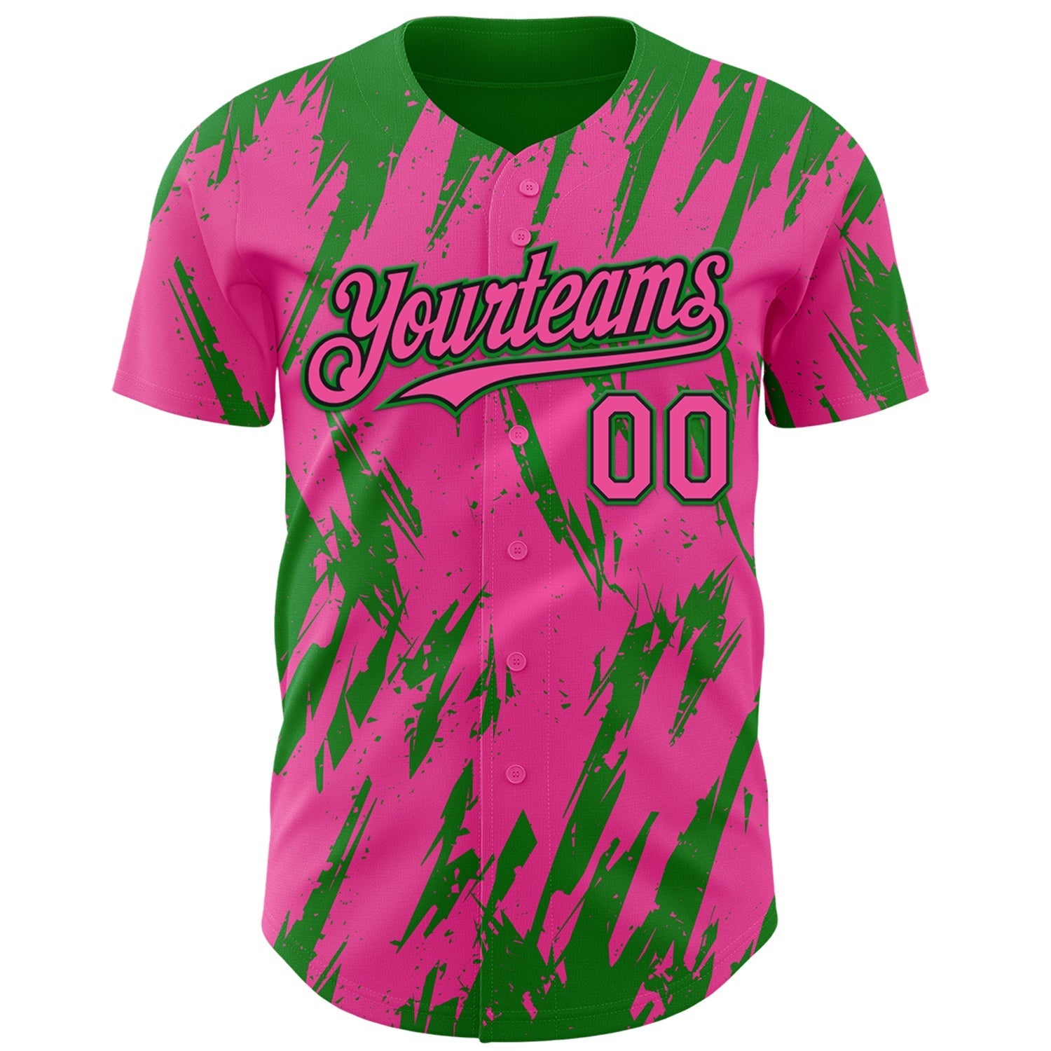 Custom Pink Black-Grass Green Splatter Torn Sharp Brush Stroke Authentic Baseball Jersey baseball jersey product view 2