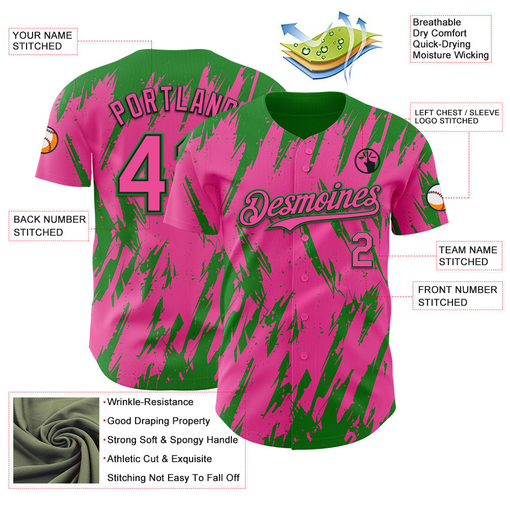 Custom Pink Black-Grass Green Splatter Torn Sharp Brush Stroke Authentic Baseball Jersey baseball jersey product view 3