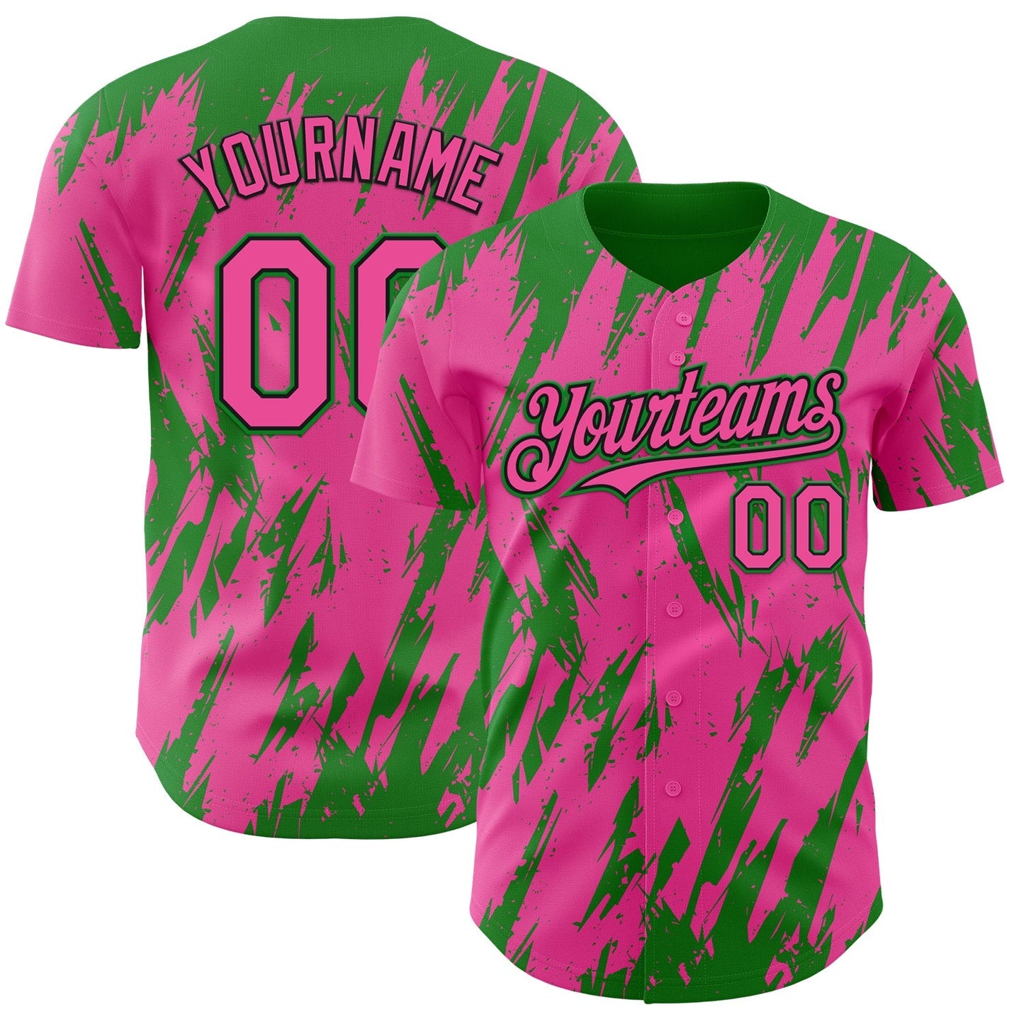 Custom Pink Black-Grass Green Splatter Torn Sharp Brush Stroke Authentic Baseball Jersey baseball jersey product view 1