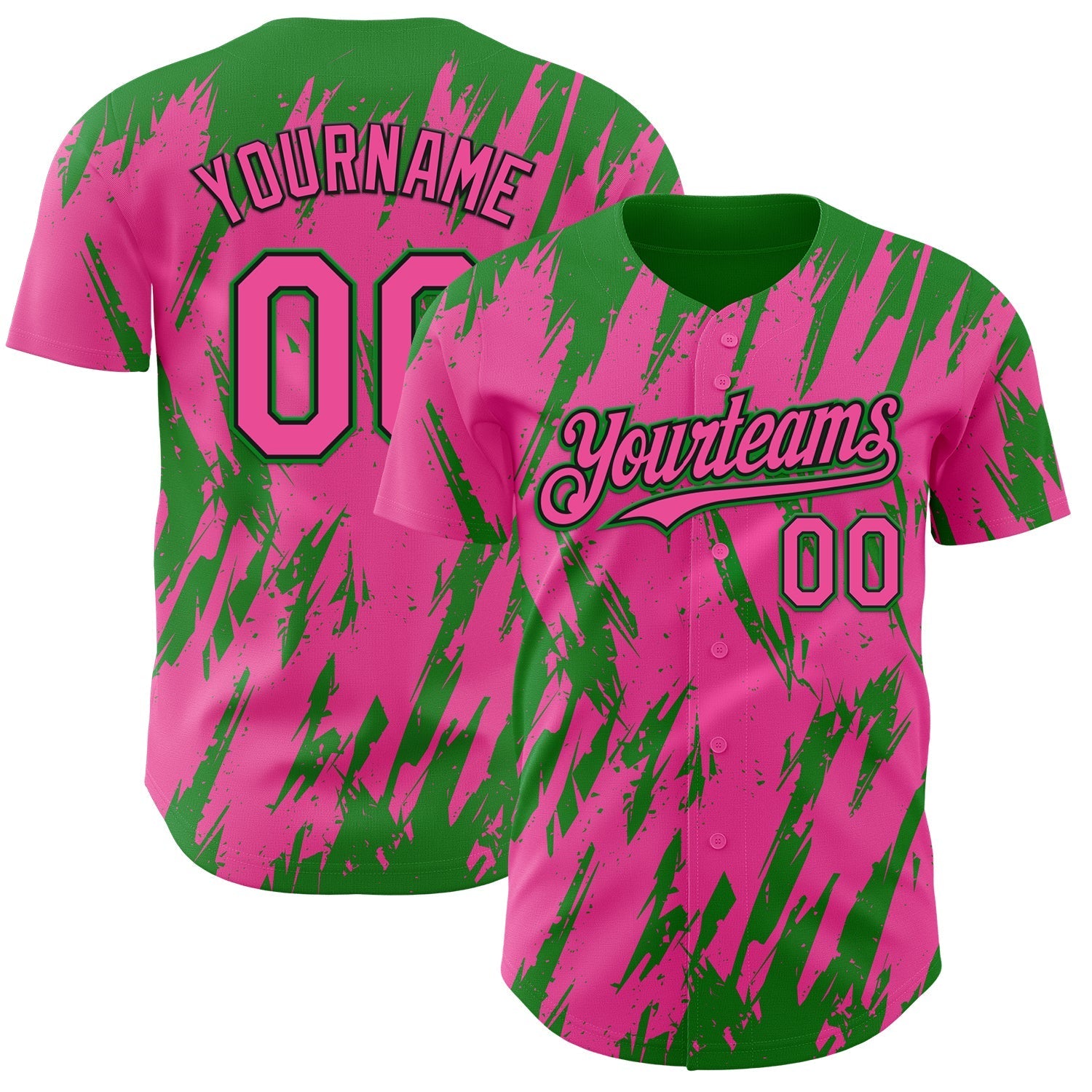 Custom Pink Black-Grass Green Splatter Torn Sharp Brush Stroke Authentic Baseball Jersey baseball jersey product view 1